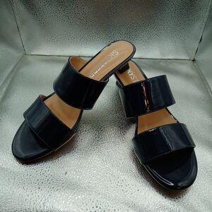Skysterry Navy Blue Patent Leather Slide Sandals Women's Size 7.5